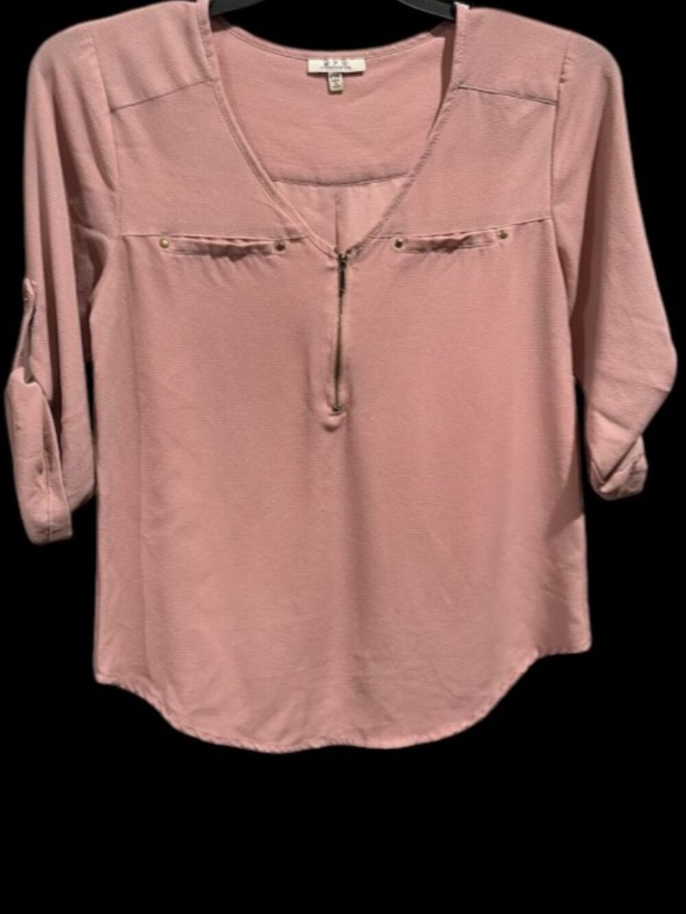 M.P.H. Dusty Pink Roll-Tab Sleeve Blouse